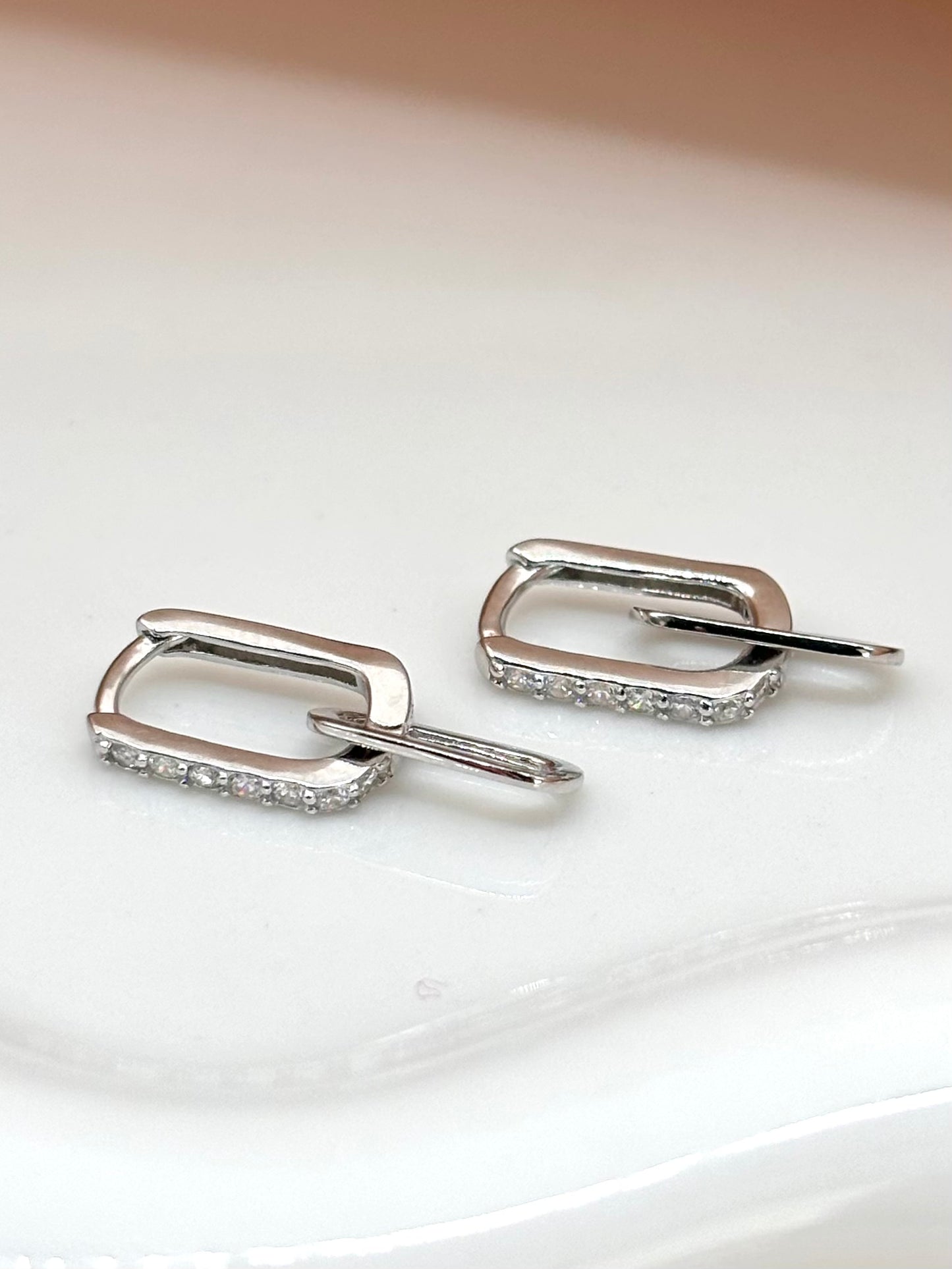 CZ Rectangular Hoops | Sterling Silver