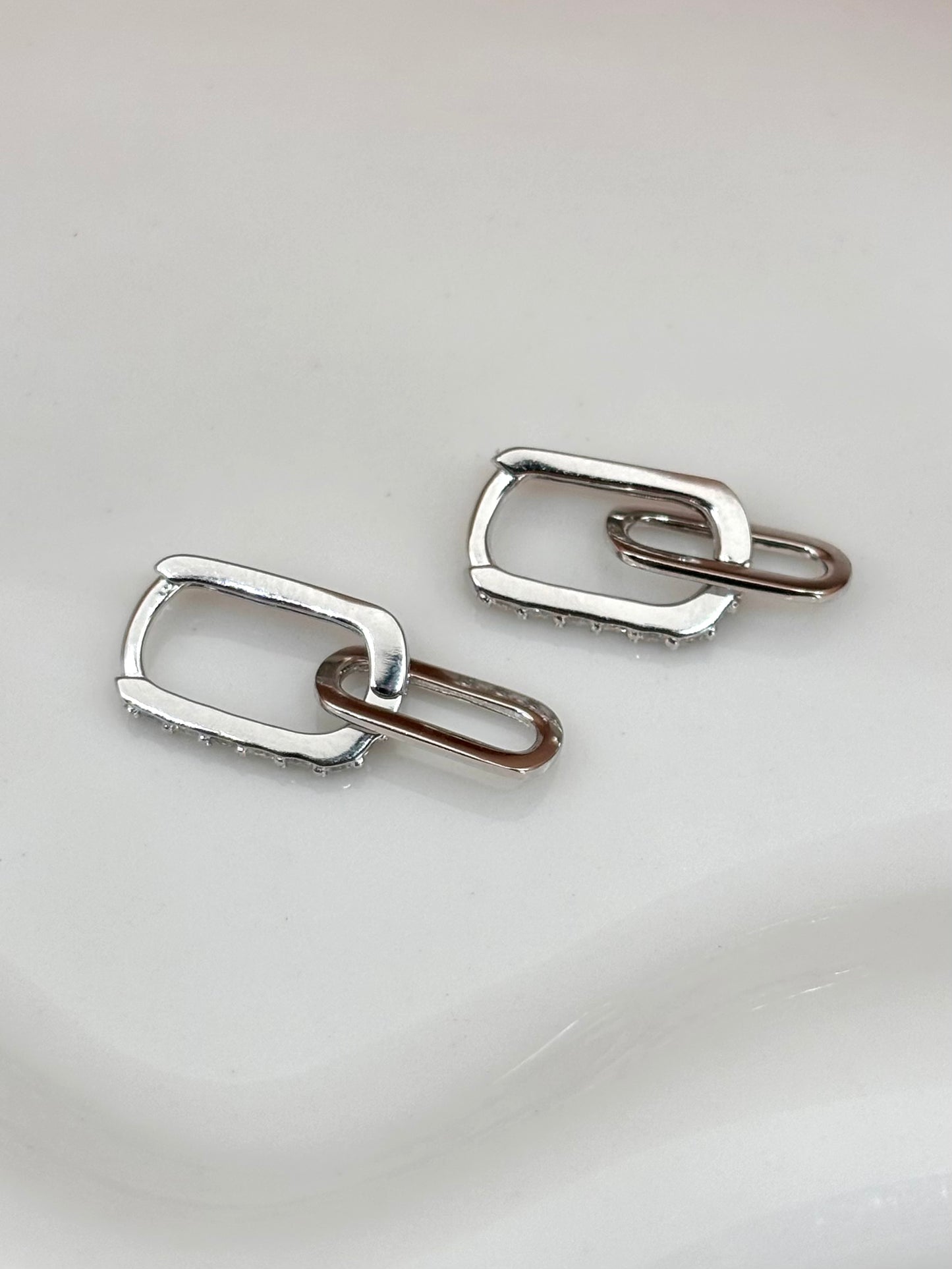 CZ Rectangular Hoops | Sterling Silver