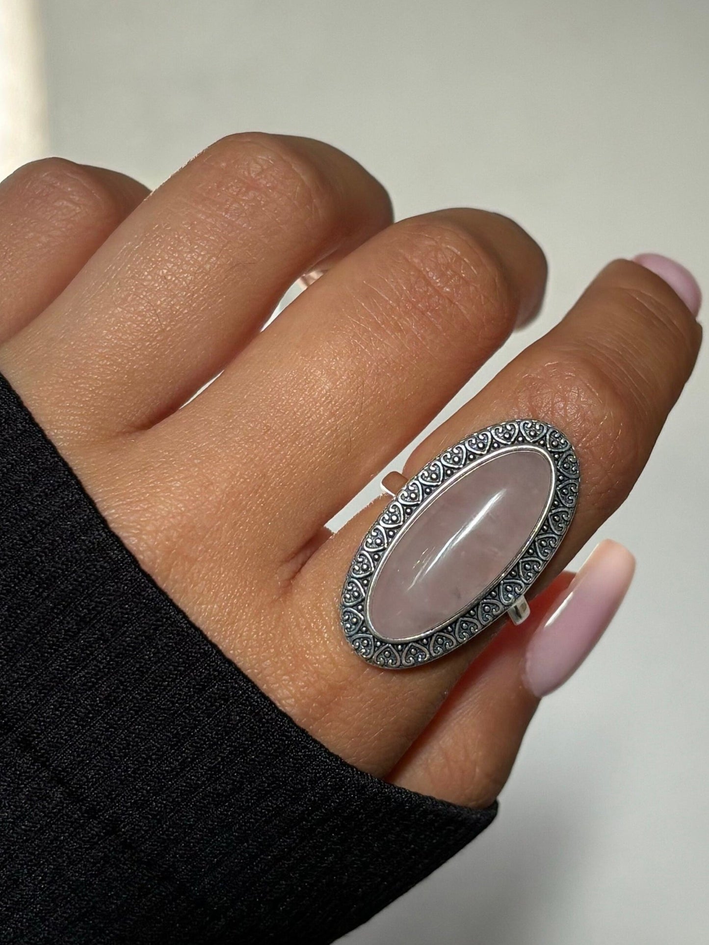 Sterling Silver Natural Rose Quartz Ring