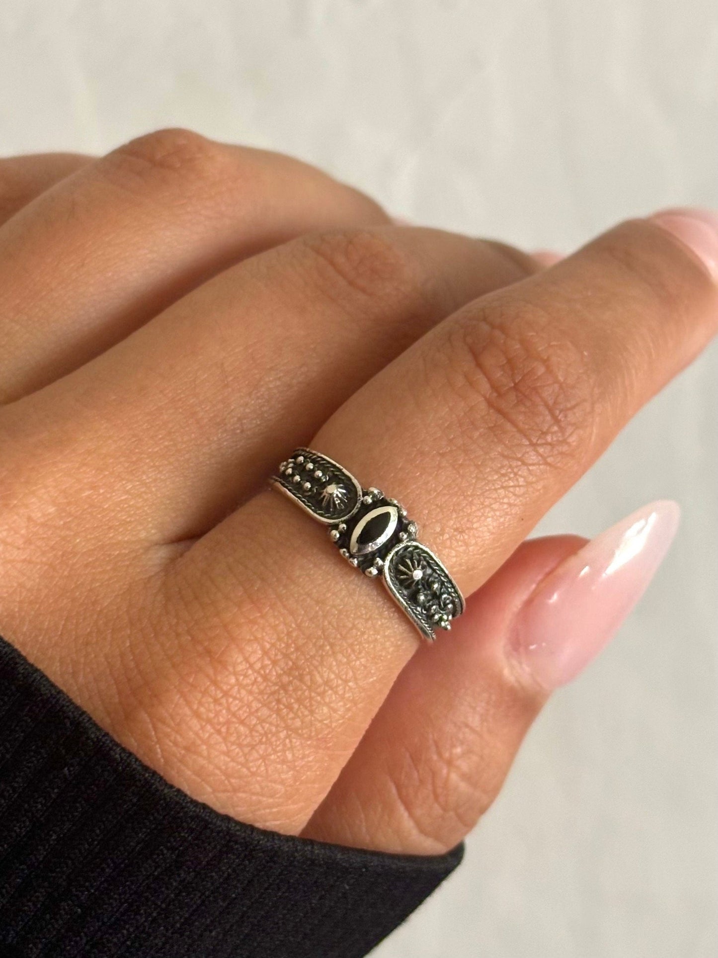 Sterling Silver Black Onyx Stone Ring