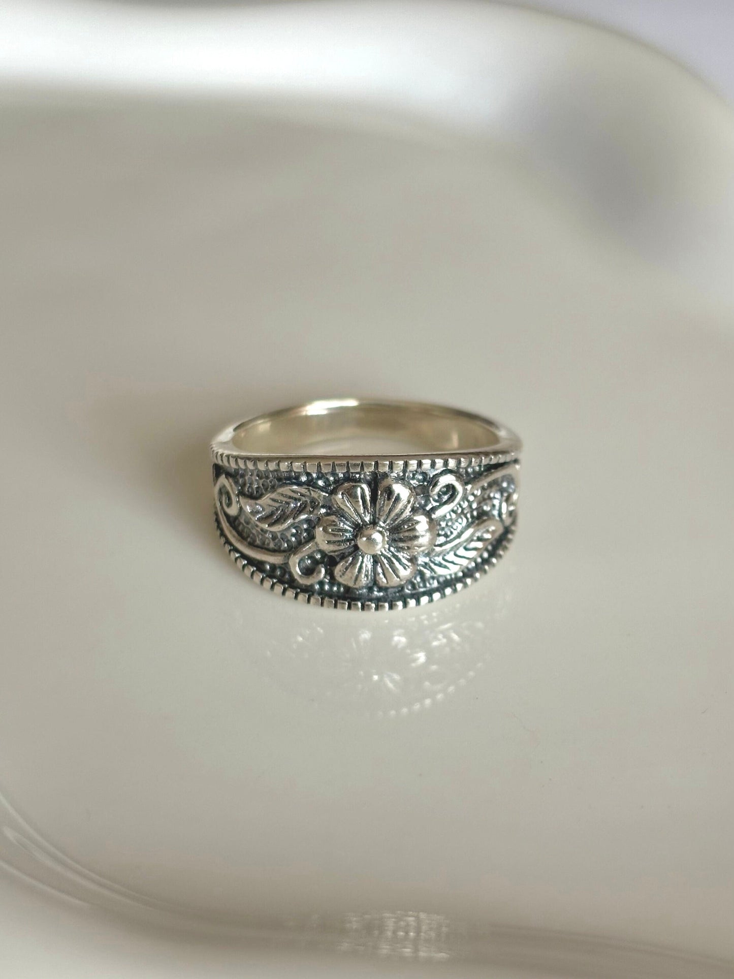 Dome Flower Sterling Silver Ring