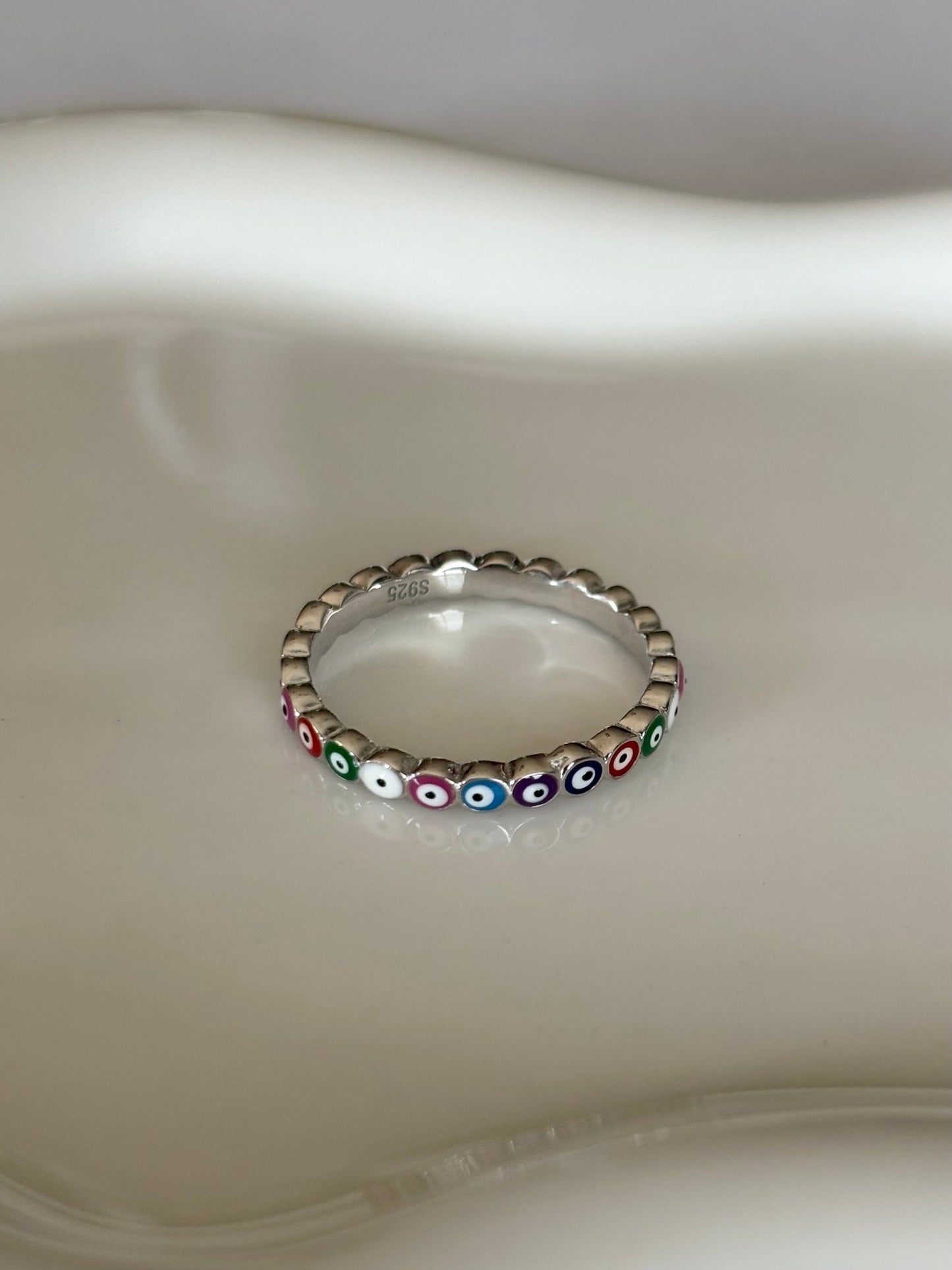 Evil Eye Sterling Silver Stone Ring