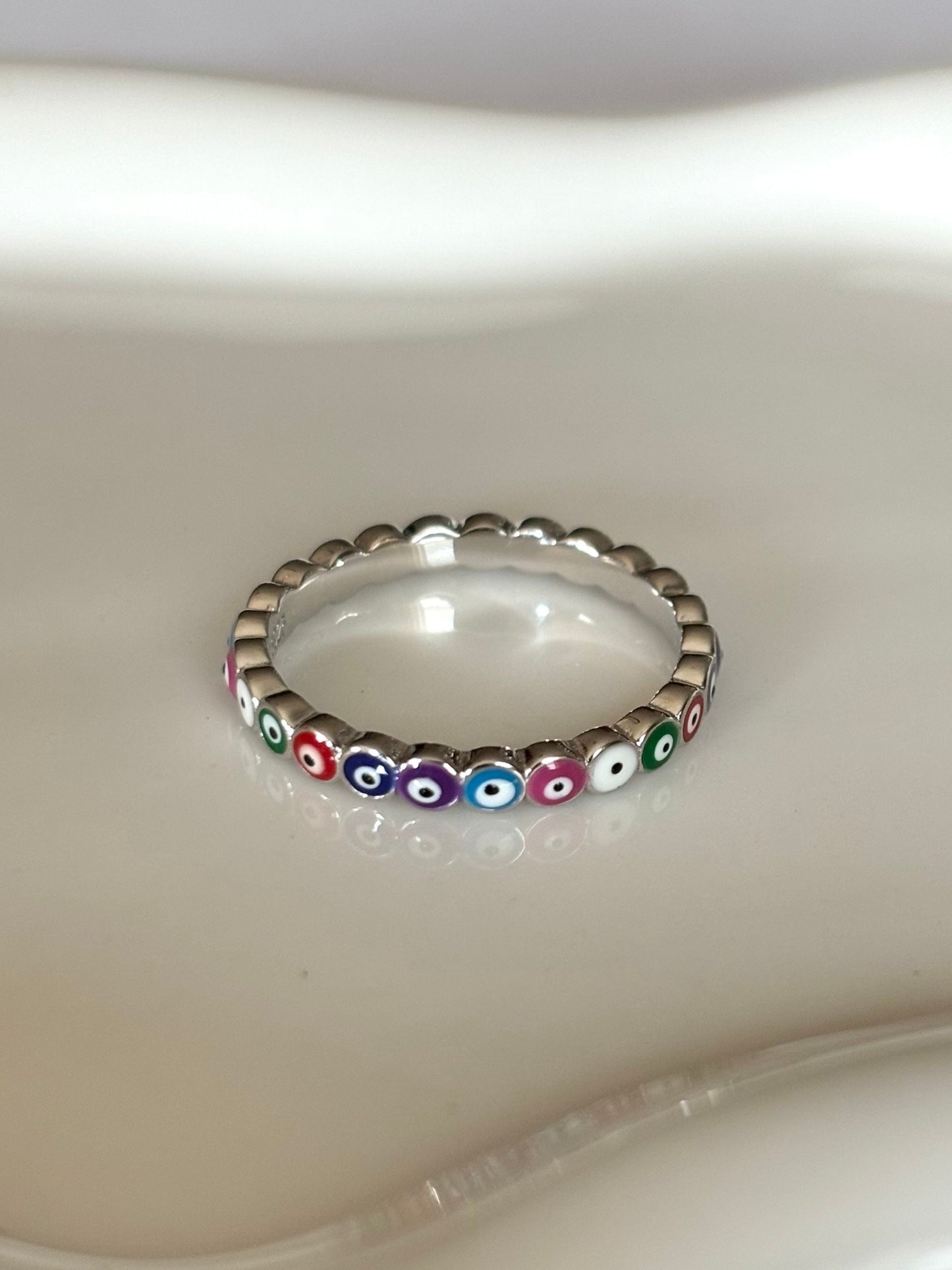 Evil Eye Sterling Silver Stone Ring