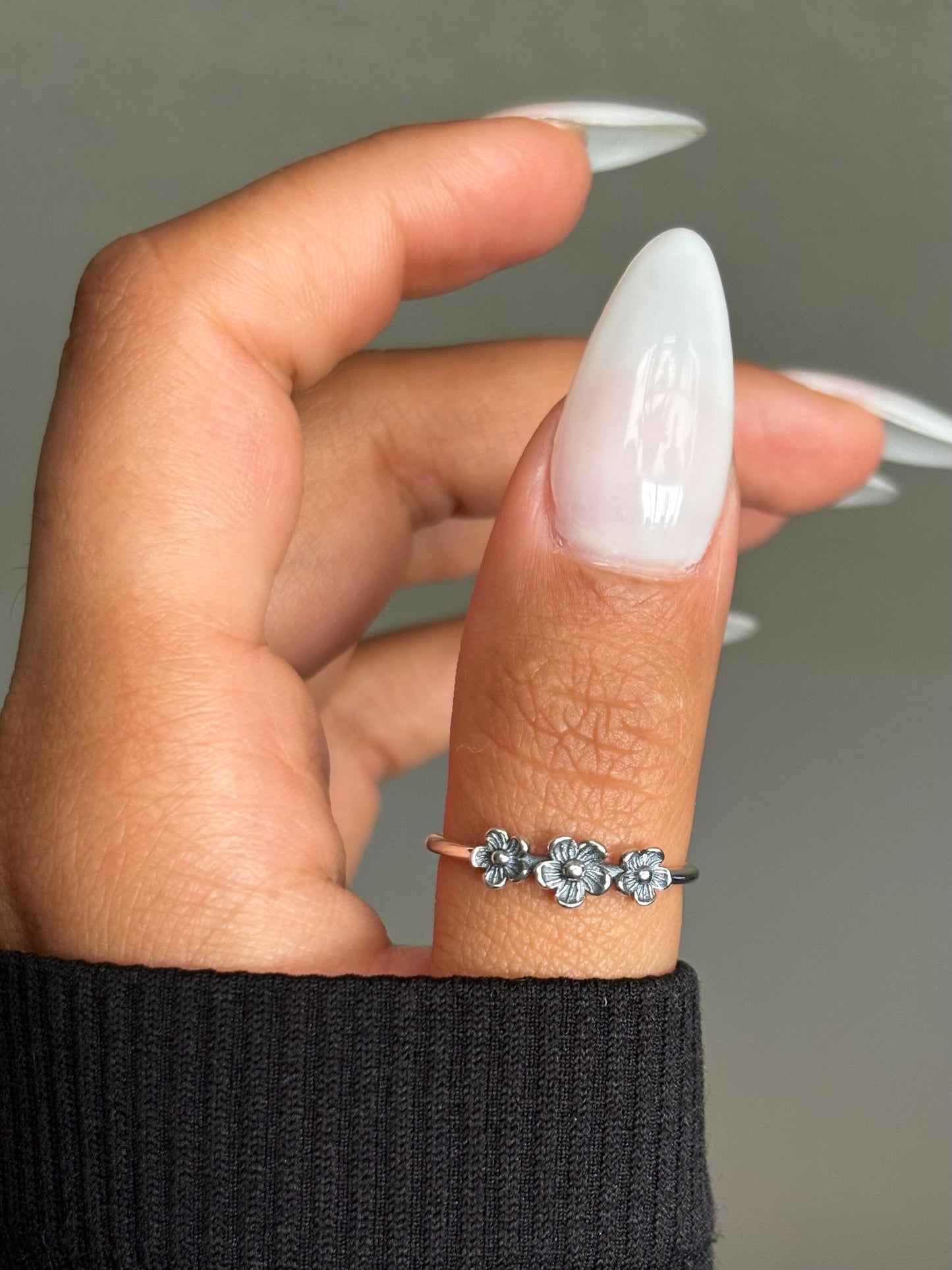 Sterling Silver Triple Flower Ring