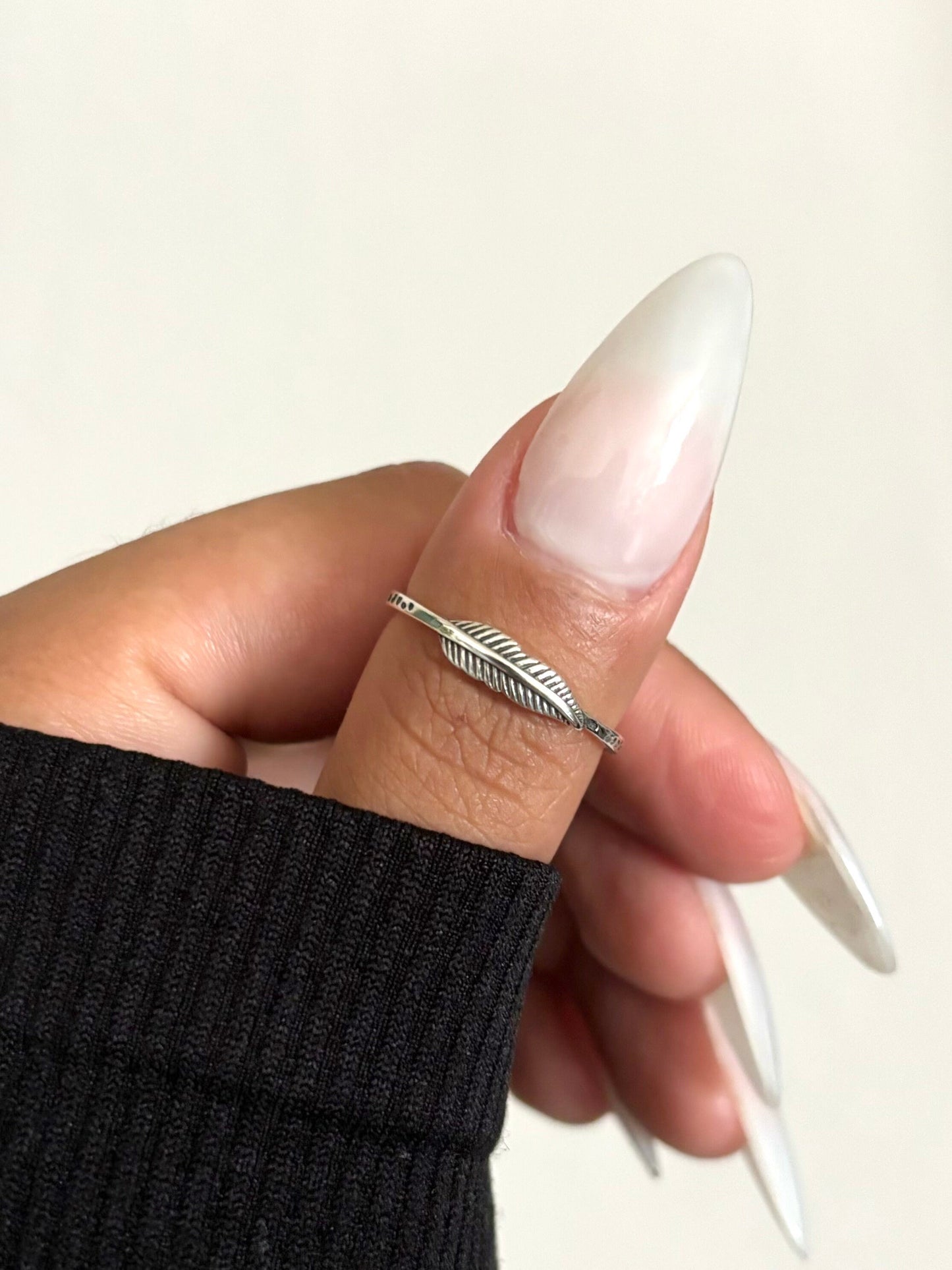 Tiny Feather Sterling Silver Ring