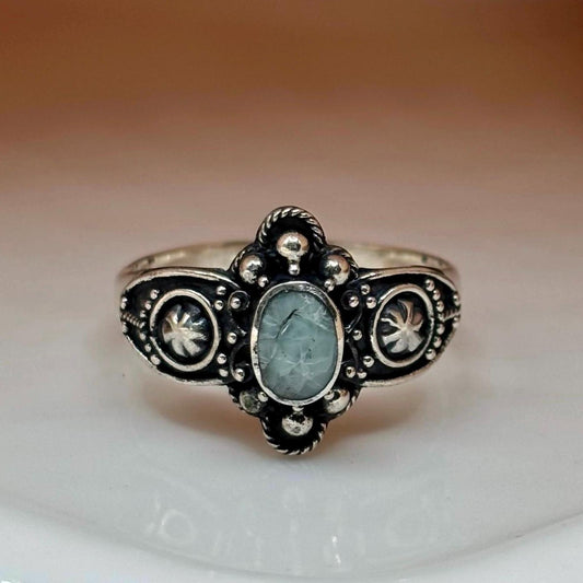 Natural Larimar Sterling Silver Stone Ring