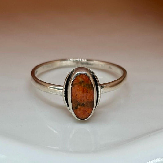 Sterling Silver Red Coral Stone Ring