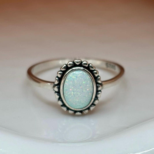 Sterling Silver White Opal Stone Ring