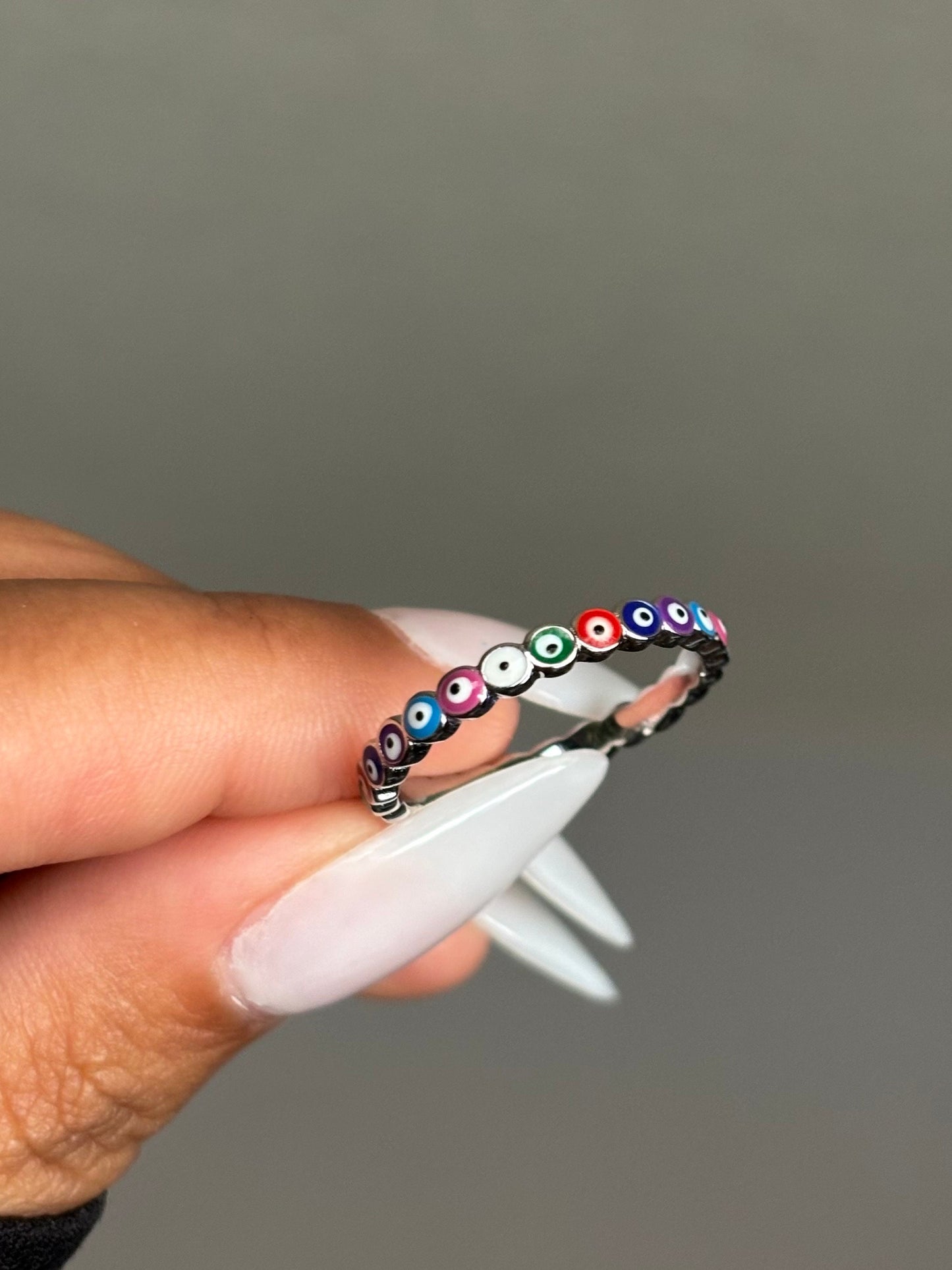 Evil Eye Sterling Silver Stone Ring