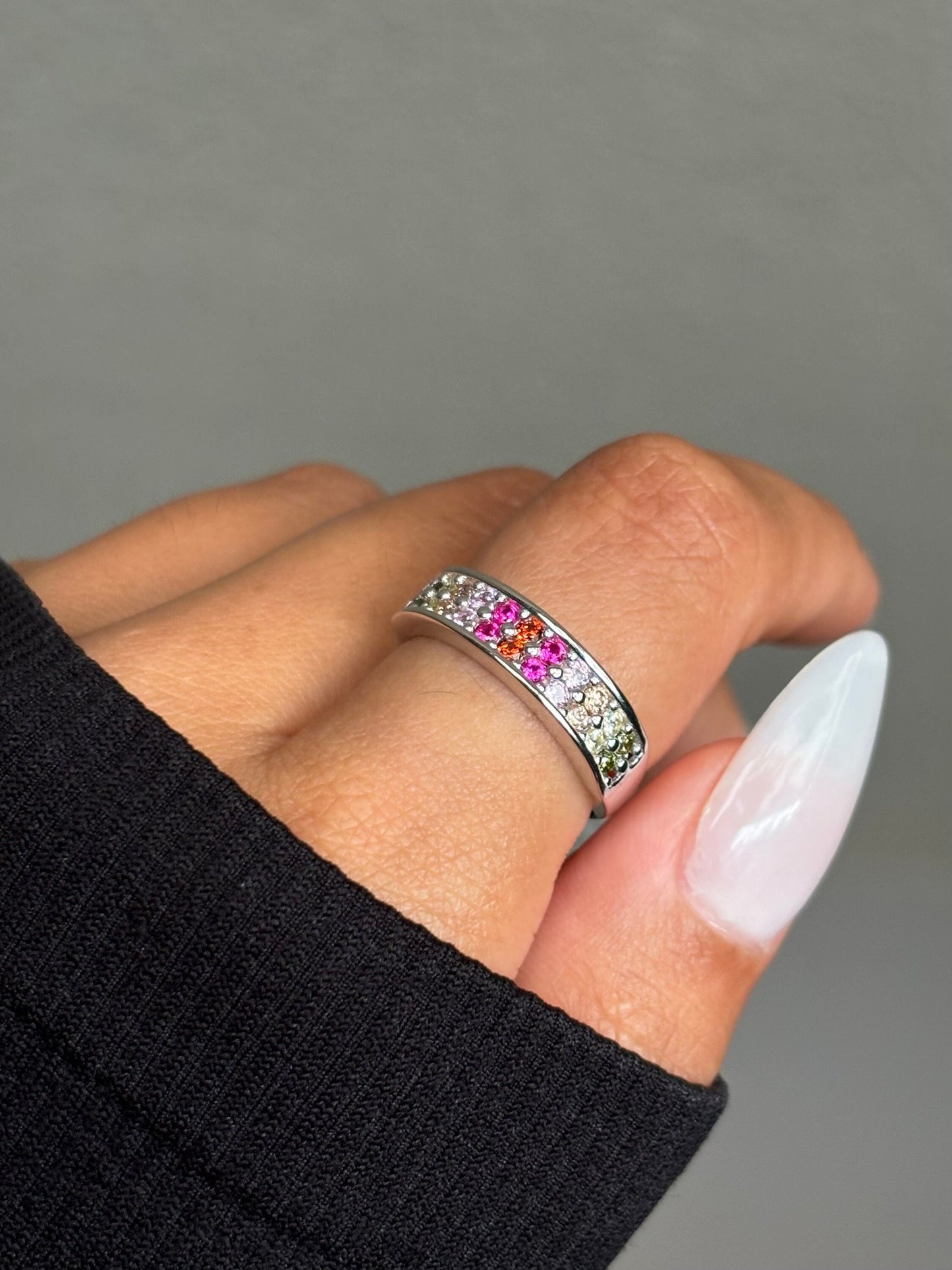 Sterling Silver Multicolor CZ Band Ring