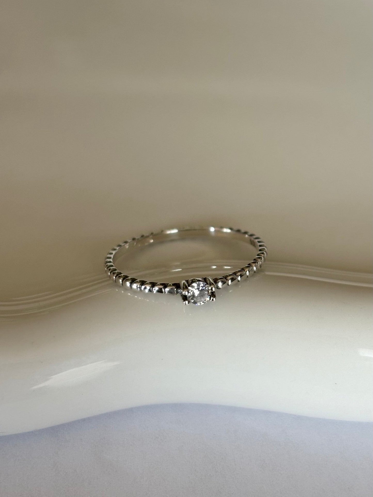 Tiny Round CZ Solitaire Sterling Silver Ring