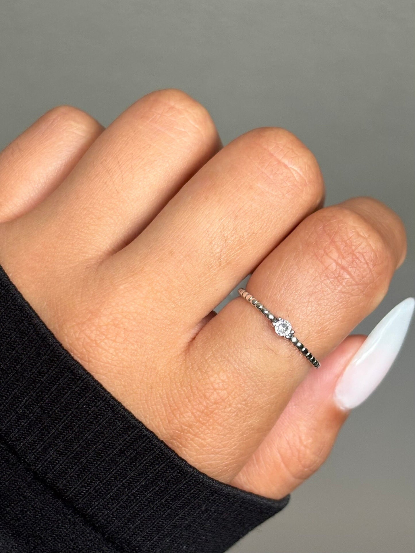 Tiny Round CZ Solitaire Sterling Silver Ring