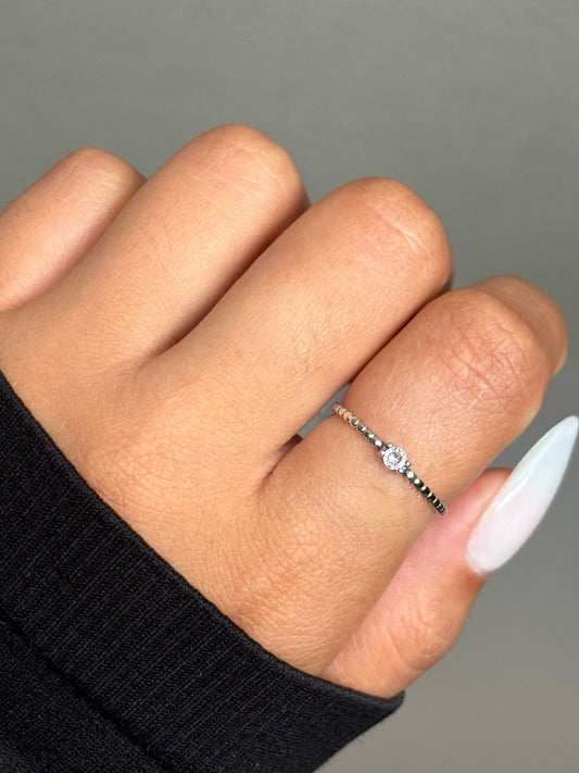 Tiny Round CZ Solitaire Sterling Silver Ring