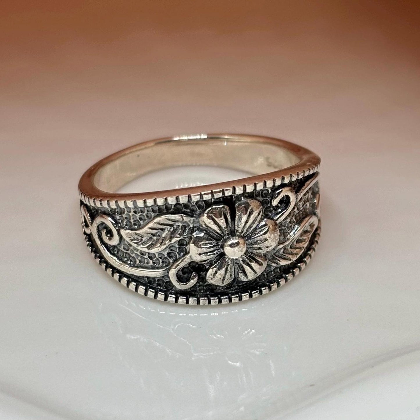 Dome Flower Sterling Silver Ring