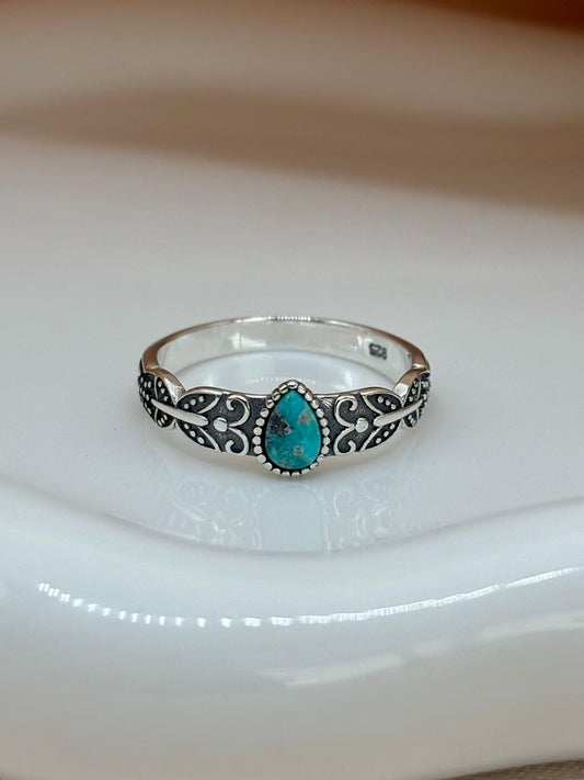 Genuine Turquoise Stone Sterling Silver Ring