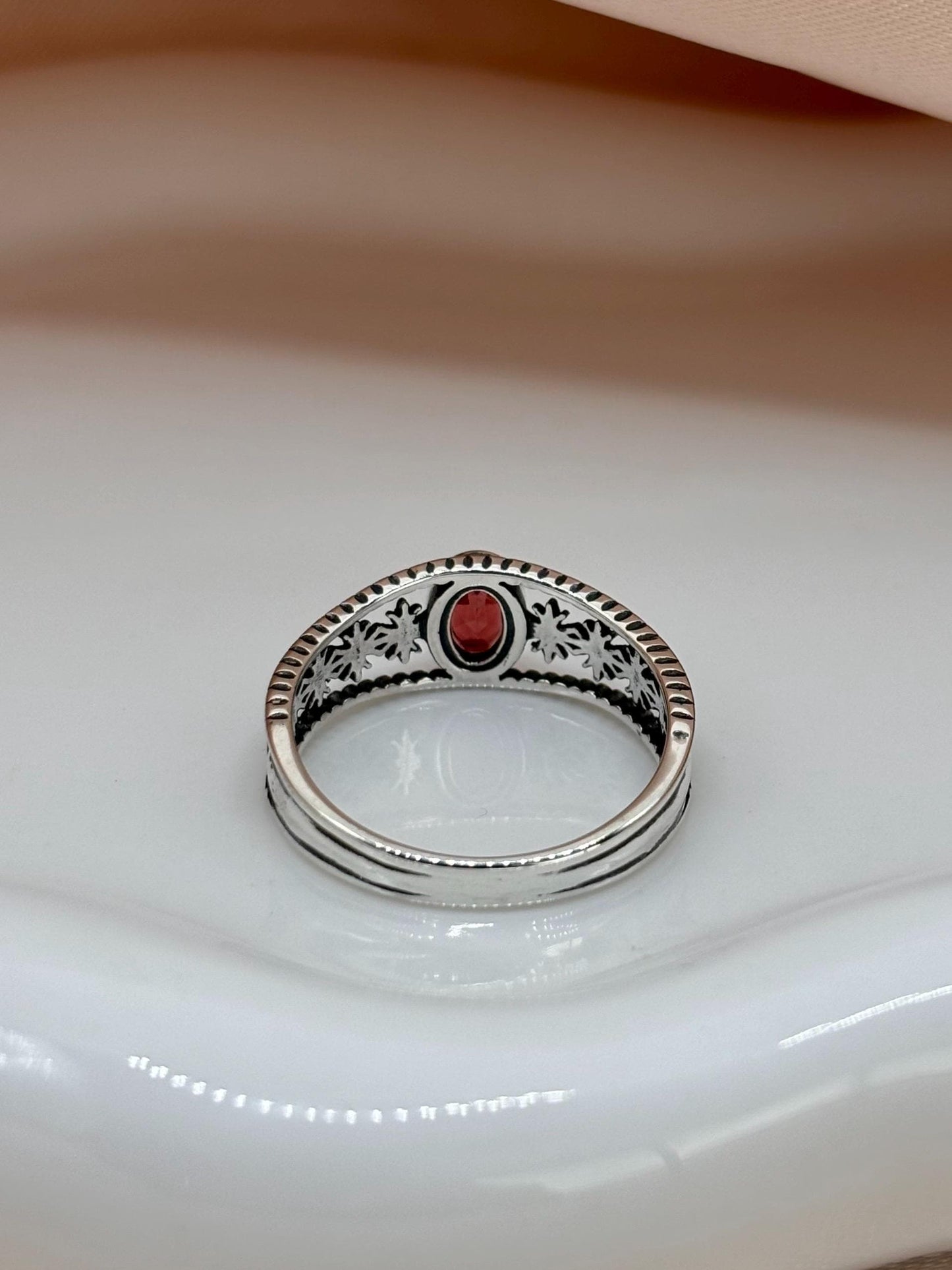 Natural Garnet Sterling Silver Ring