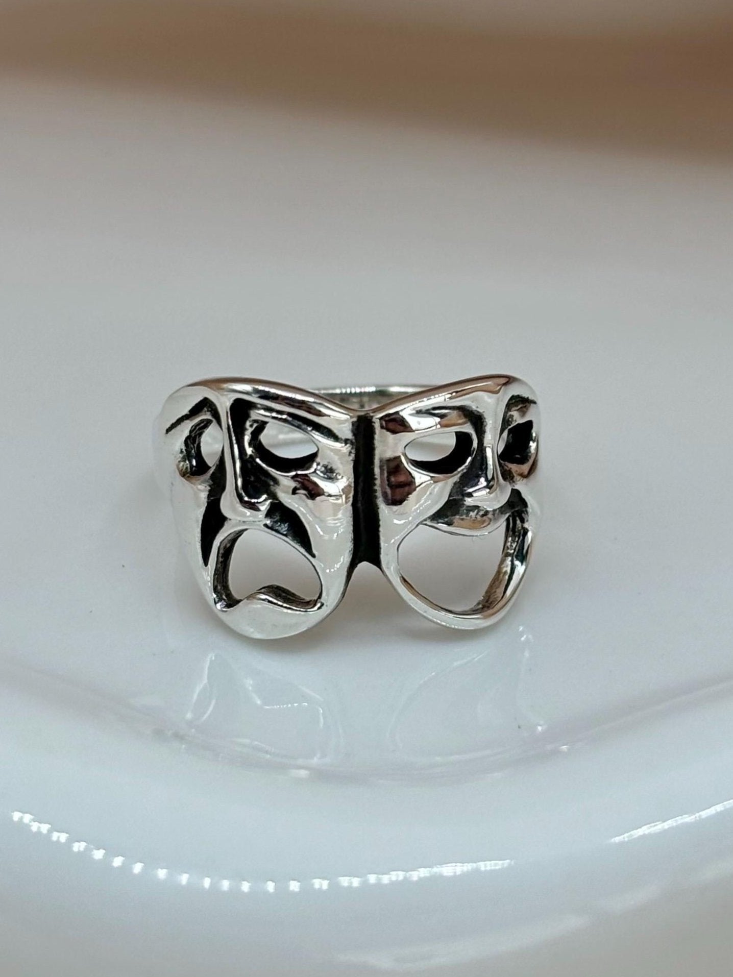 Theatrical Mask Sterling Silver Ring