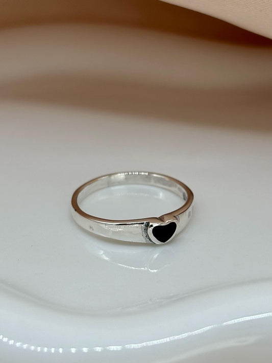 Dainty Heart Onyx Stone Sterling Silver Ring