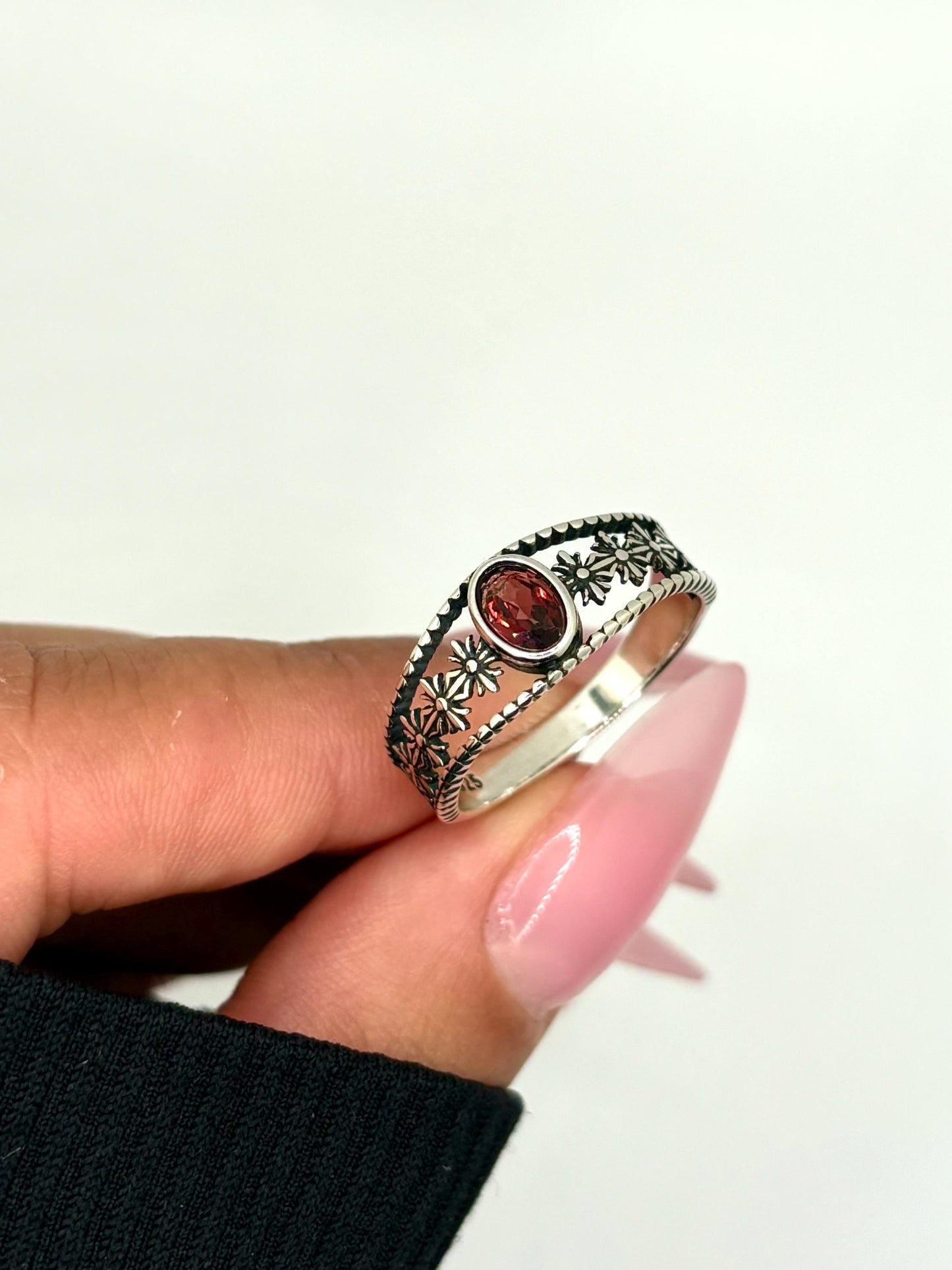 Natural Garnet Sterling Silver Ring