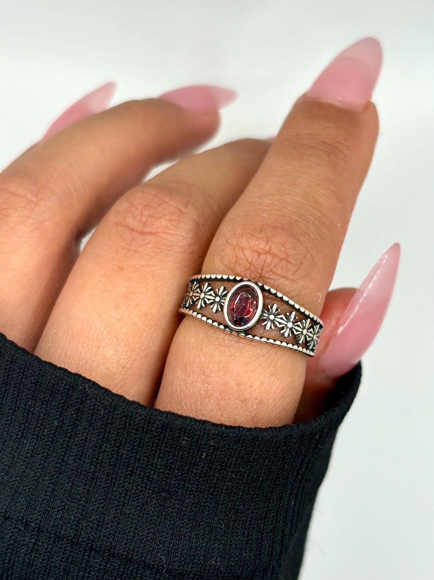 Natural Garnet Sterling Silver Ring